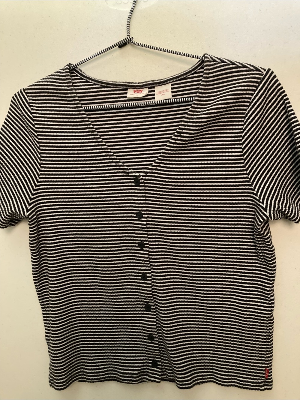Levi's Black & White Striped Short-Sleeve Button Down Top